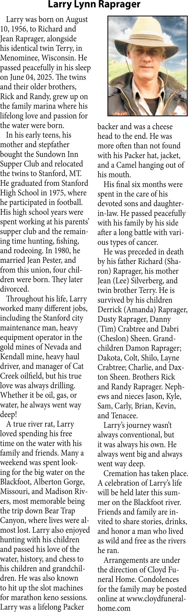 Larry Lynn Raprager, Obituaries, Glendive, MT