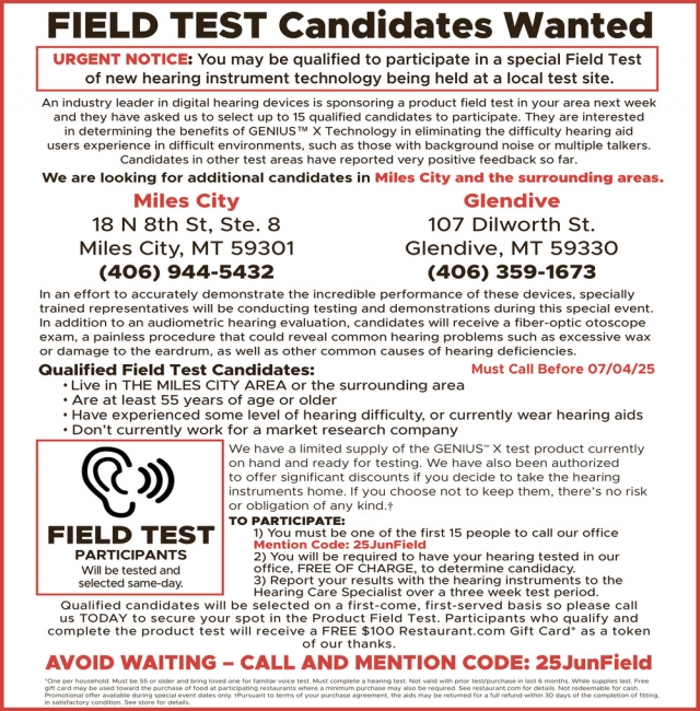 Free Public Service, 406-944-5432 / 406-359-1673, Glendive, MT