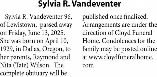 Sylvia R. Vandeventer, Obituaries, Glendive, MT