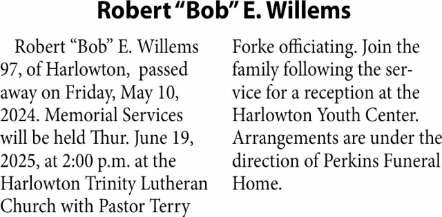 Robert E. Willems, Obituaries, Glendive, MT
