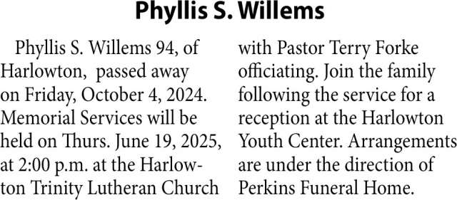 Phyllis S. Willems, Obituaries, Glendive, MT