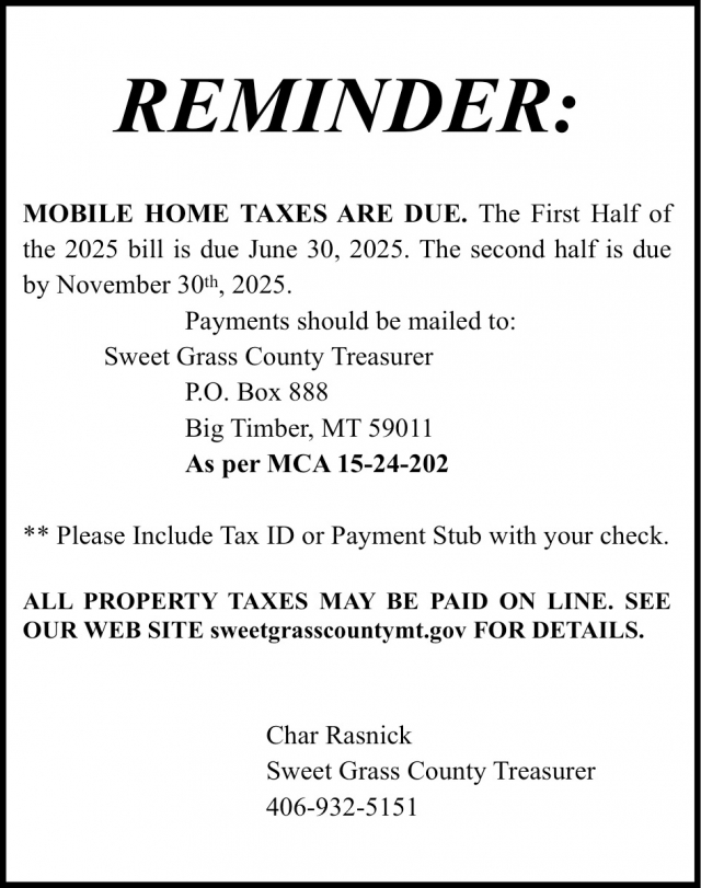 Reminder:, Char Rasnick - Sweet Grass County