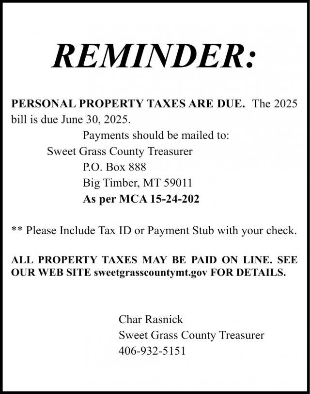Reminder:, Char Rasnick - Sweet Grass County