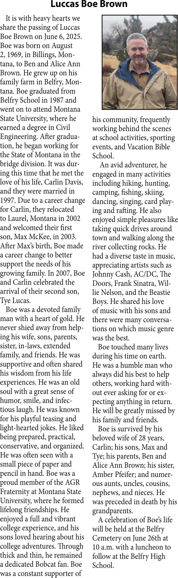 Luccas Boe Brown, Obituaries, Glendive, MT