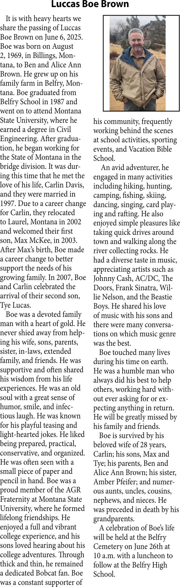 Luccas Boe Brown, Obituaries, Glendive, MT