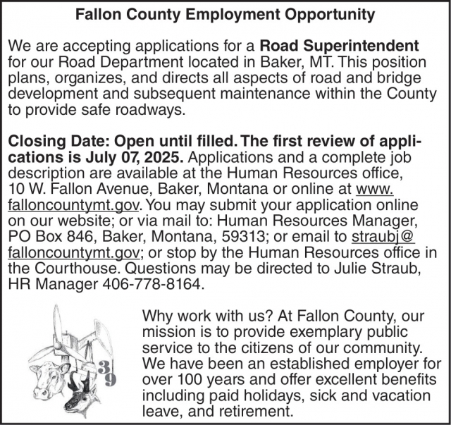 Road Superintendent, Fallon County, Baker, MT