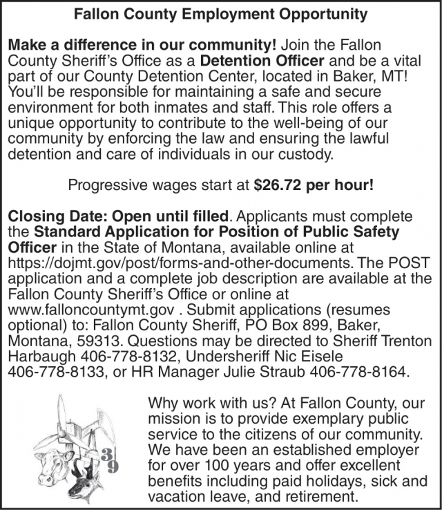 Detention Officer, Fallon County, Baker, MT