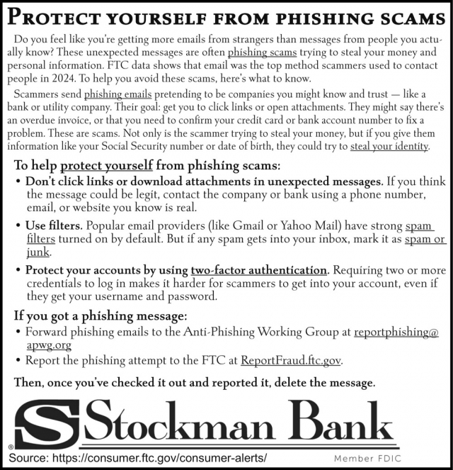 Protect Yourself from Phishing Scams, Stockman Bank