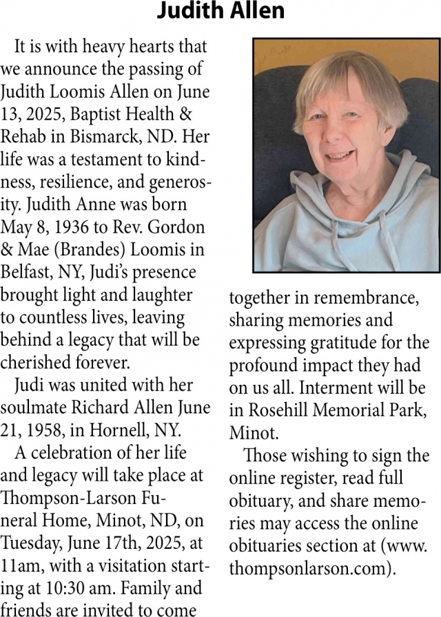 Judith Allen, Obituaries, Glendive, MT