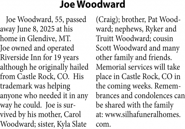 Joe Woodward, Obituaries, Glendive, MT