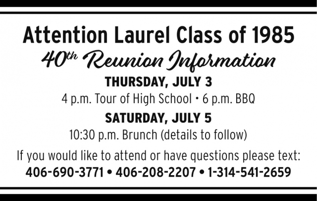 40th Reunion Information, Laurel Class of 1985 Reunion (July 3 - 5, 2025)