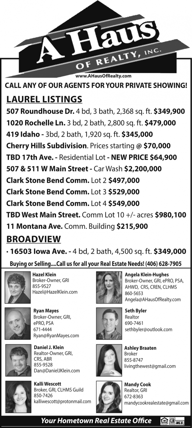 Laurel Listings, A Haus of Realty, Inc., Laurel, MT