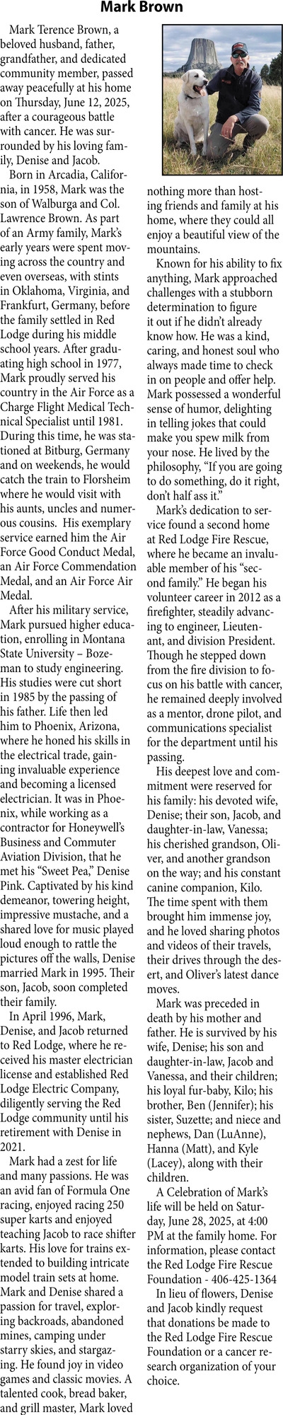 Mark Brown, Obituaries, Glendive, MT