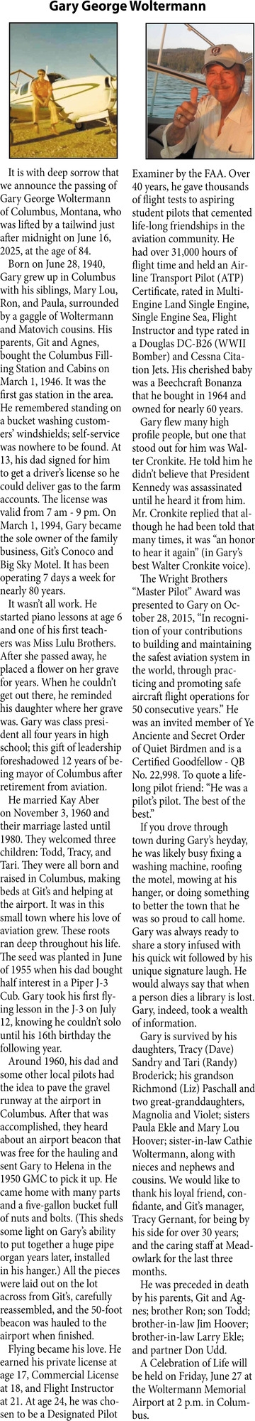 Gary George Woltermann, Obituaries, Glendive, MT