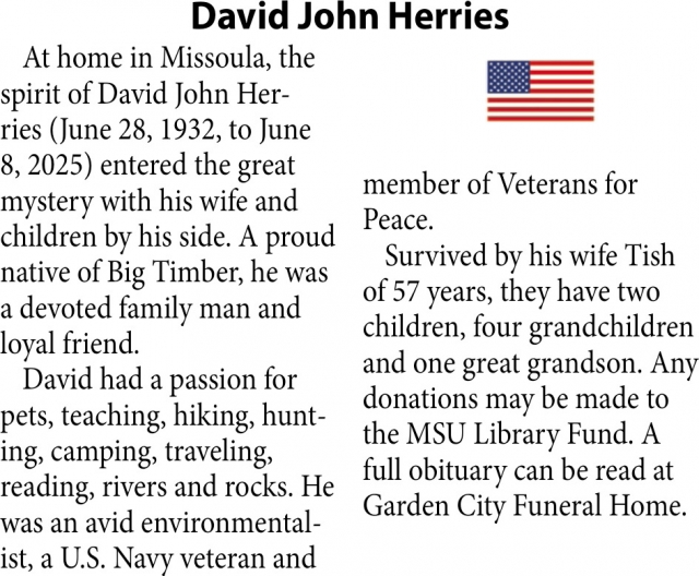David John Herries, Obituaries, Glendive, MT