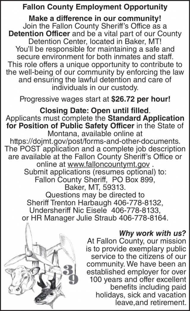 Detention Officer, Fallon County, Baker, MT