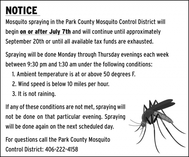 Notice, Park County Mosquito Control District