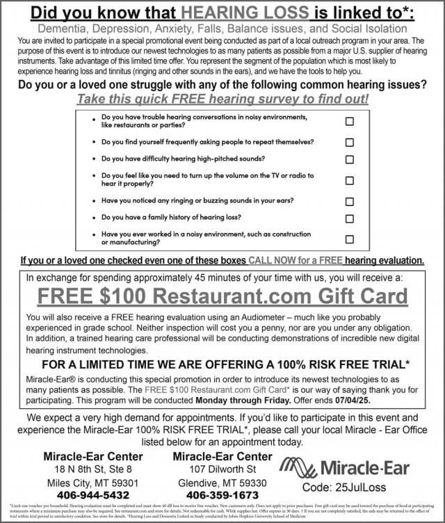 Hearing Loss,  Miracle-Ear / Miles City - Glendive, Glendive, MT