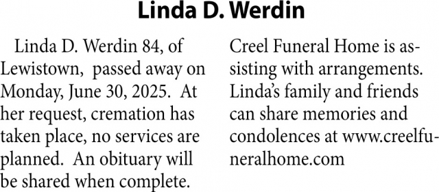 Linda D. Werdin, Obituaries, Glendive, MT