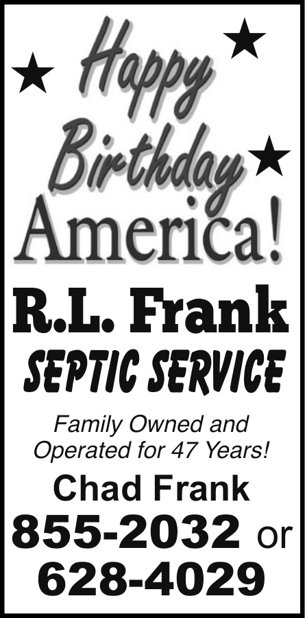 Happy Birthday America!, R.L. Frank Septic Tank Service
