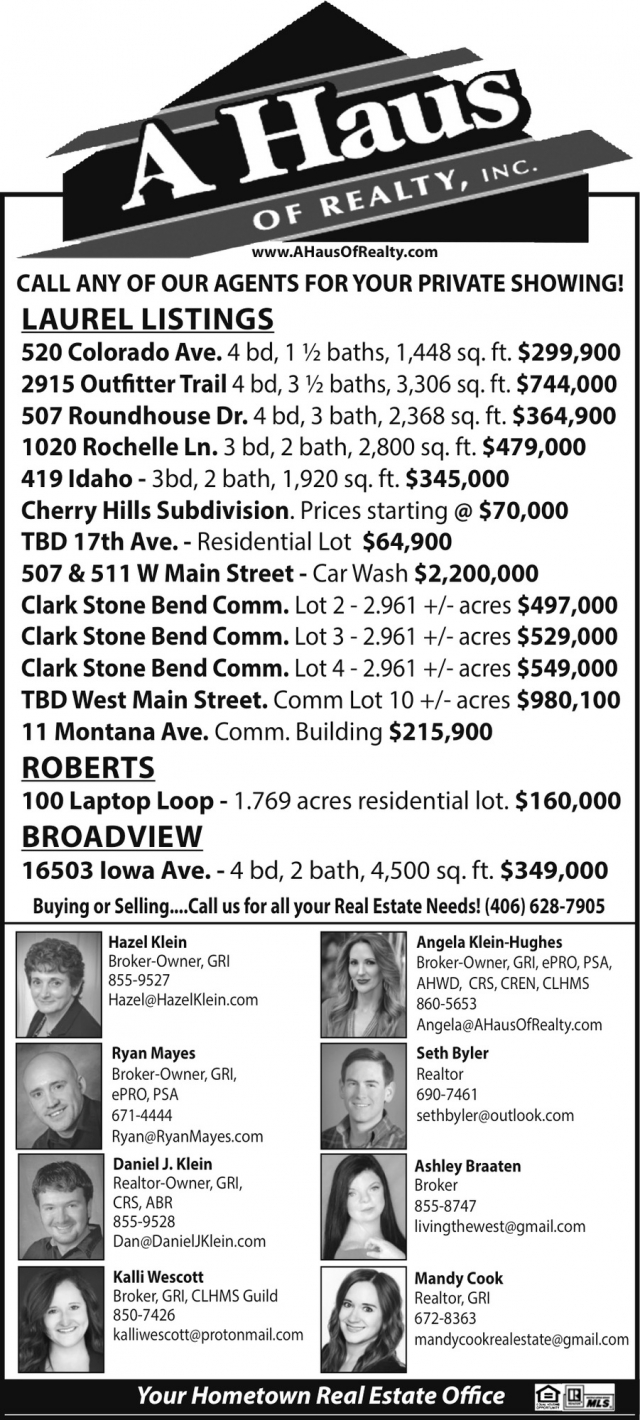 Laurel Listings, A Haus of Realty, Inc., Laurel, MT