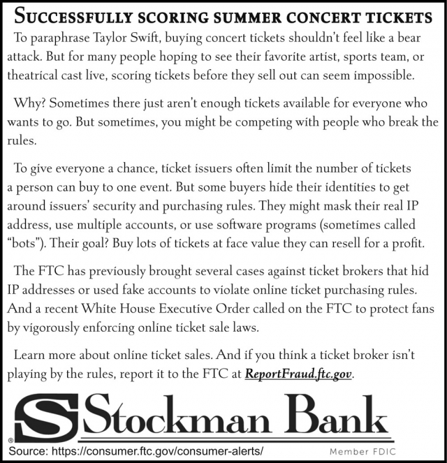 Successfully Scoring Summer Concert Tickets, Stockman Bank