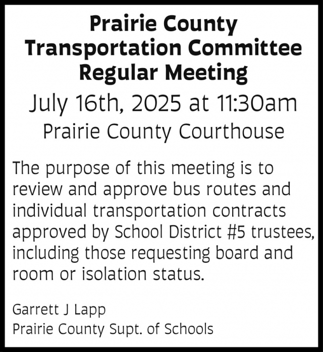 Transportation Committee Regular Meeting, Prairie County Courthouse, Terry, MT