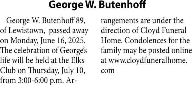 George W. Butenhoff, Obituaries, Glendive, MT