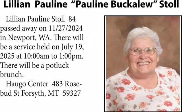 Lillian Pauline Stoll, Obituaries, Glendive, MT