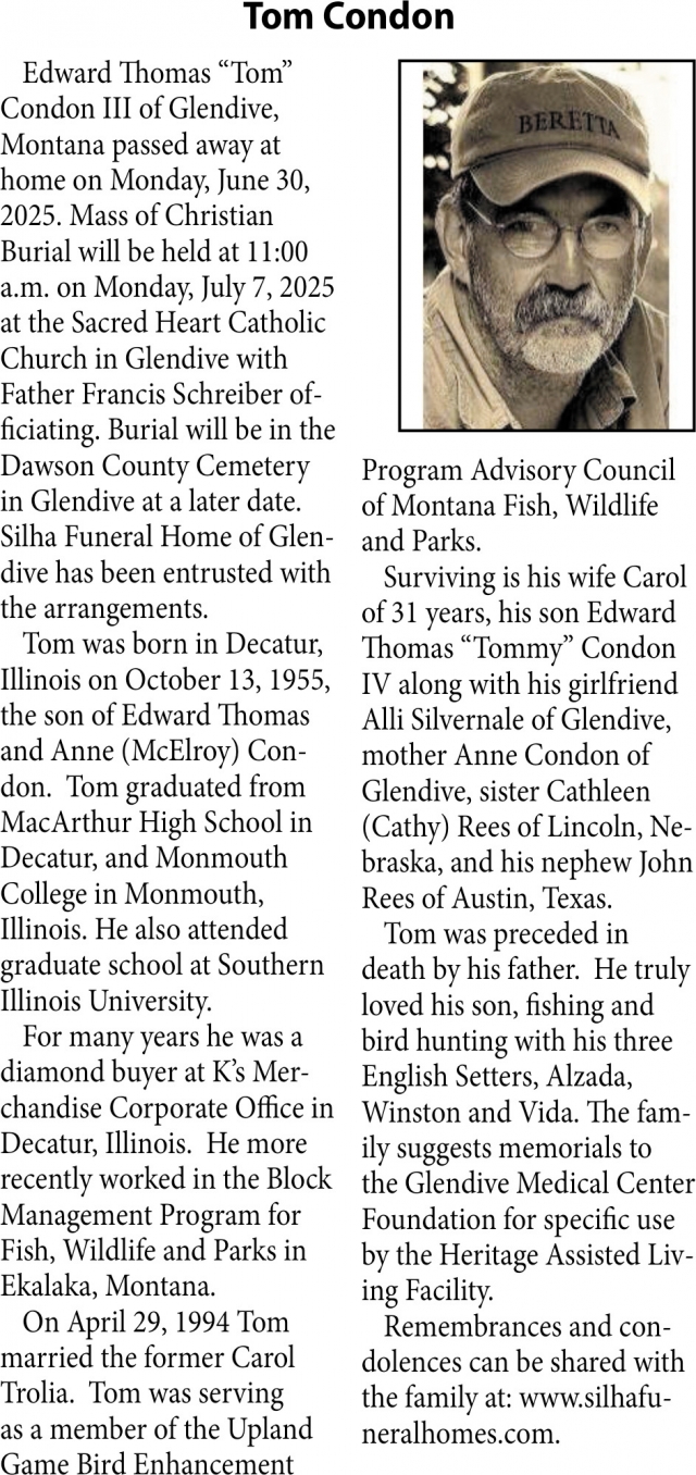Tom Condon, Obituaries, Glendive, MT