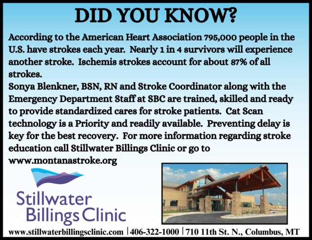 Did You Know?, Stillwater Billings Clinic, Columbus, MT