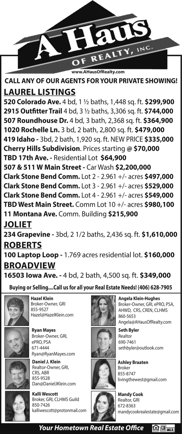 Laurel Listings, A Haus of Realty, Inc., Laurel, MT