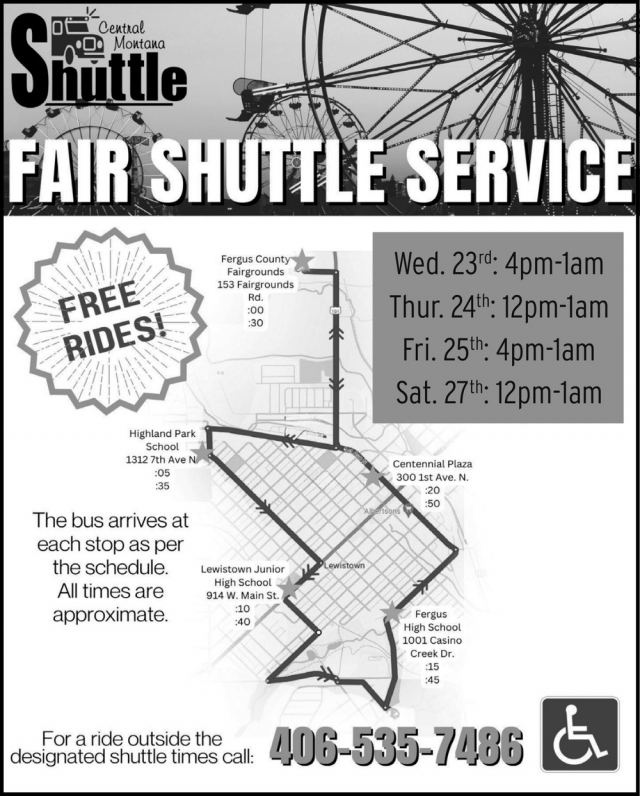 Free Rides!, Central Montana Shuttle Fair Shuttle Service (July 23-27, 2025)