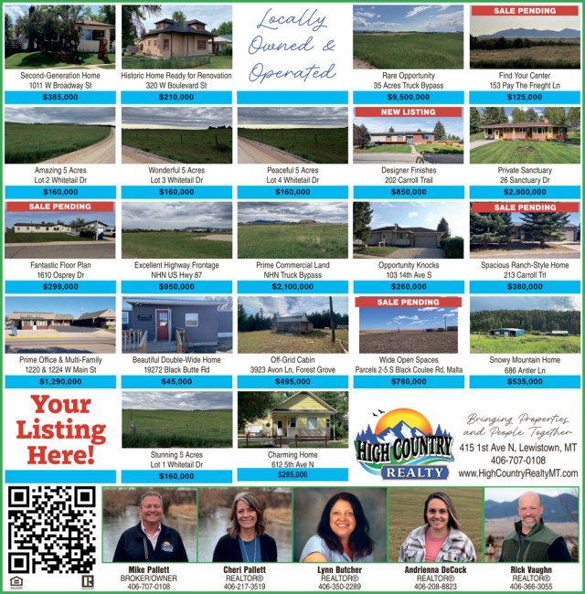 New Listing, High Country Realty, Lewistown, MT