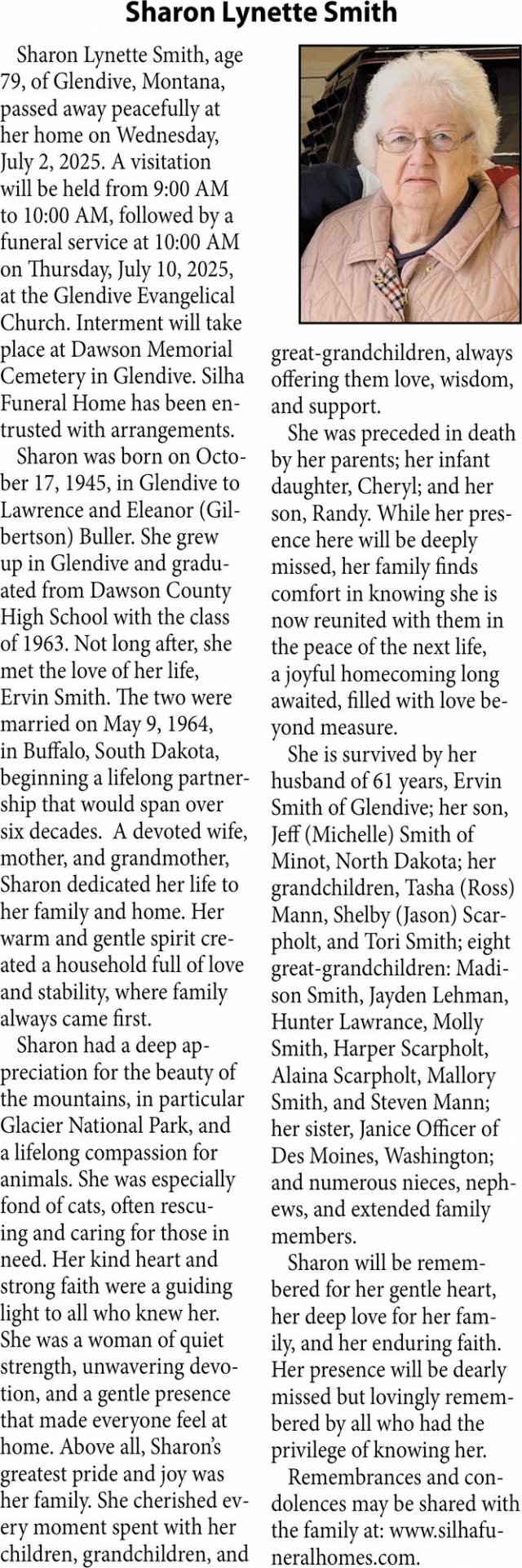 Sharon Lynette Smith, Obituaries, Glendive, MT