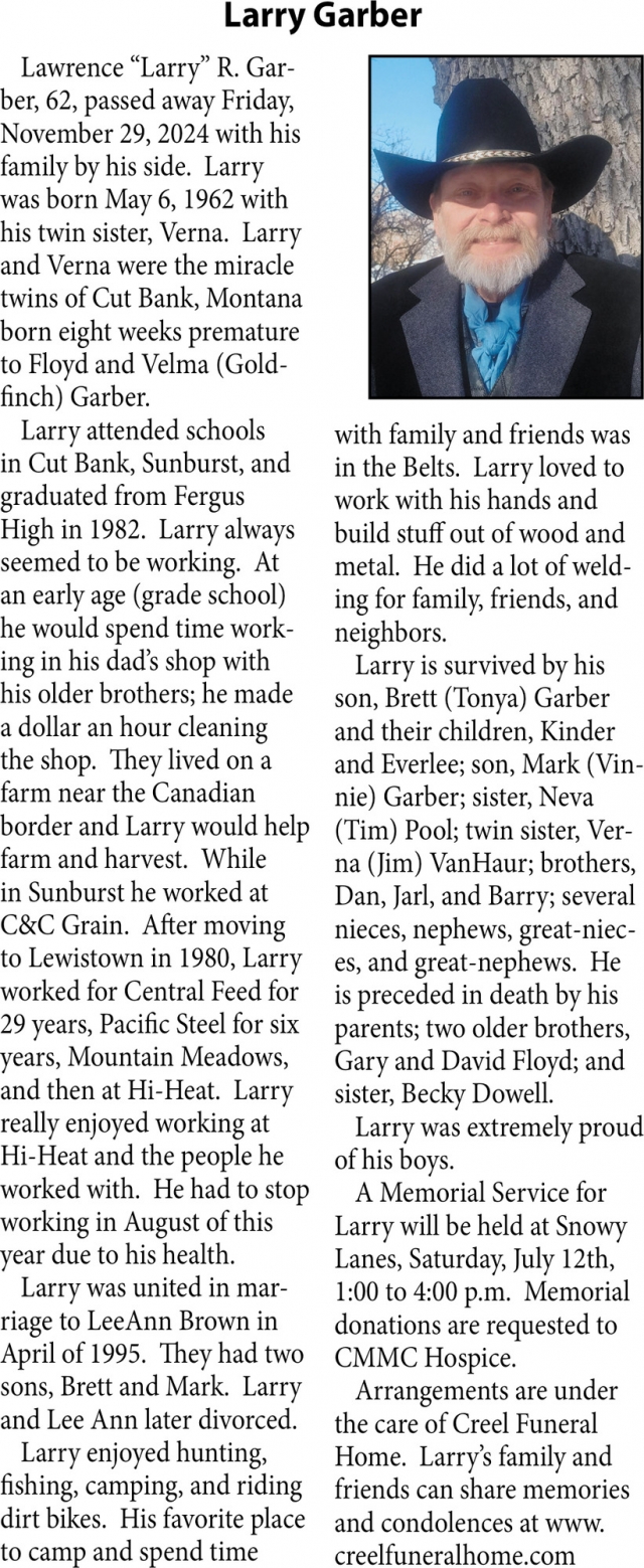 Larry Garber, Obituaries, Glendive, MT