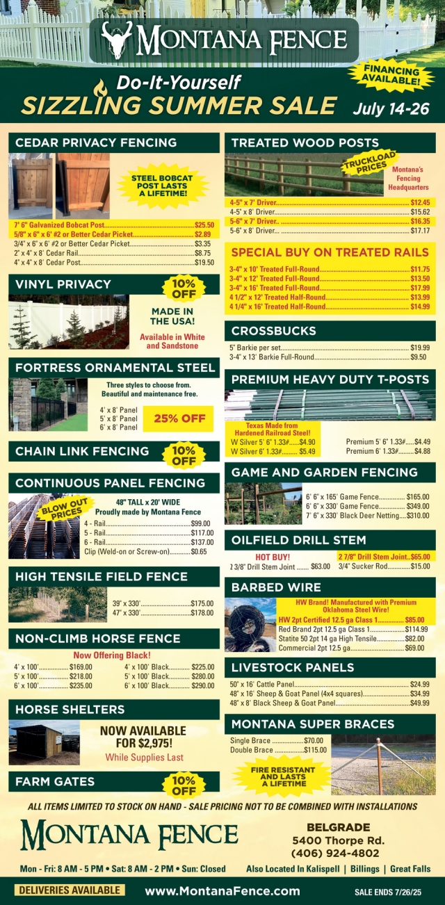 Sizzling Summer Sale, Montana Fence - Belgrade, Kalispell, MT