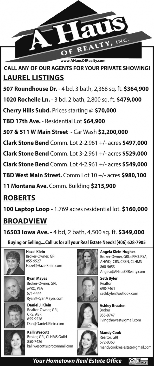 Laurel Listings, A Haus of Realty, Inc., Laurel, MT