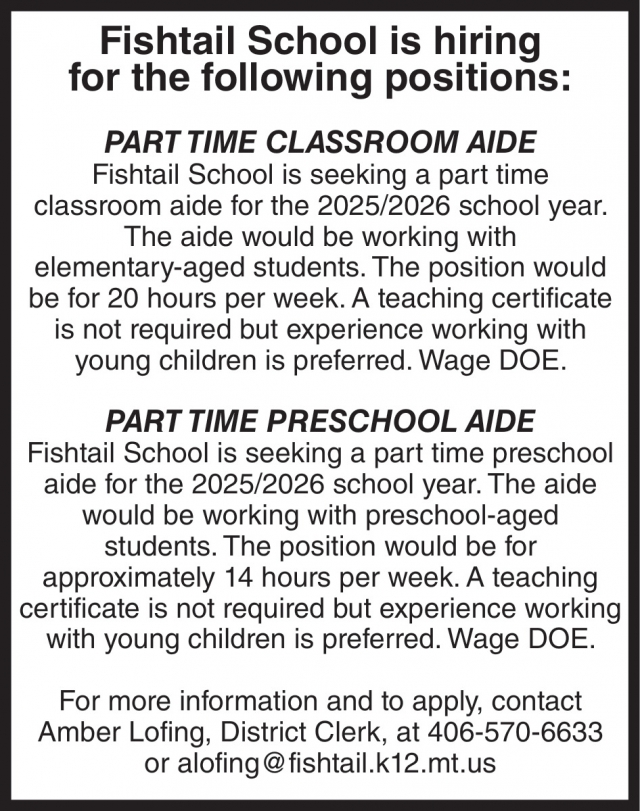 Classroom Aide, Fishtail School - Amber Lofing, Fishtail, MT