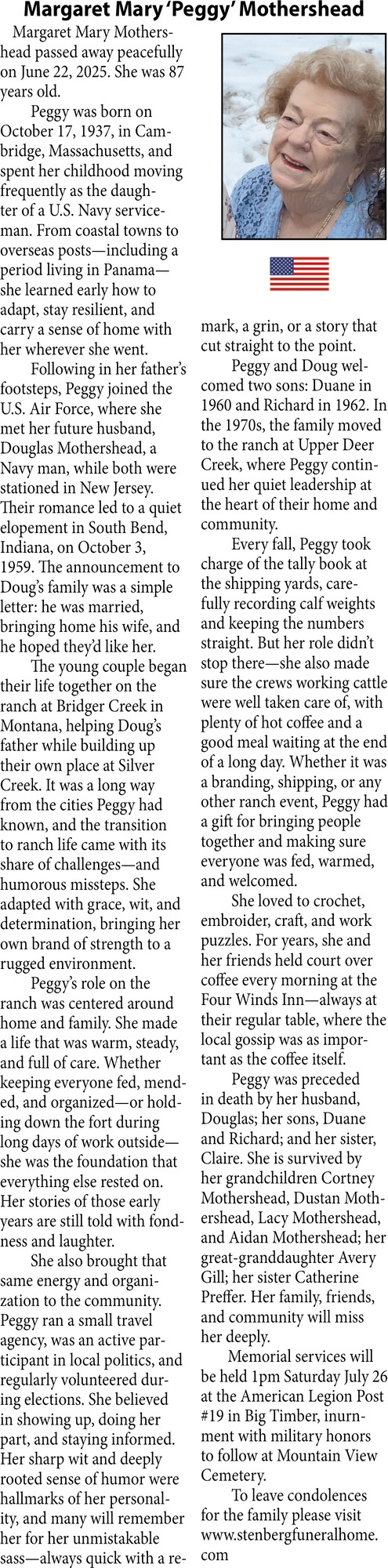 Margaret Mary Mothershead, Obituaries, Glendive, MT