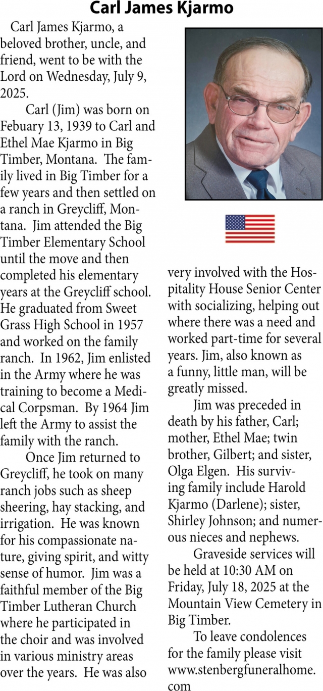 Carl james Kjarmo, Obituaries, Glendive, MT