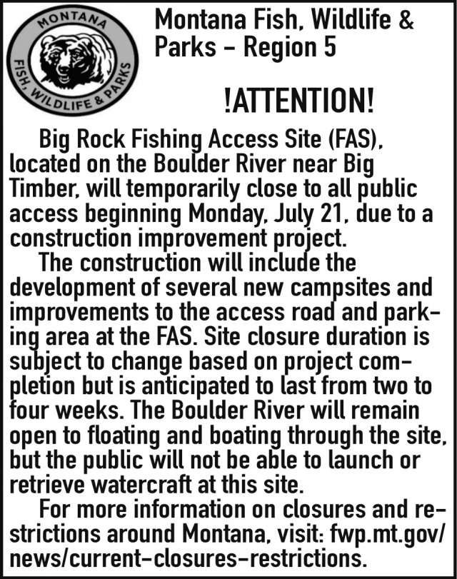 Attention!, Montana Fish, Wildfire & Parks, Helena, MT