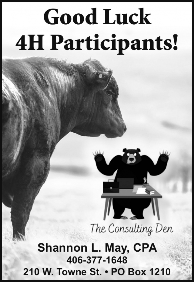 Good Luck 4H Participants!, The Consulting Den, Glendive, MT