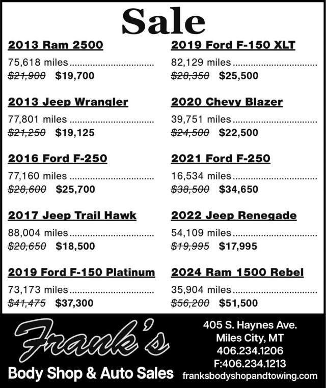 Body Shop & Auto Sales, Frank's Body Shop & Auto Sales, Miles City, MT