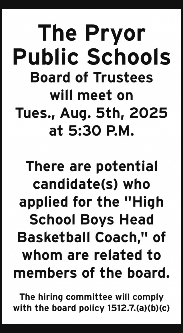 Board of Trustees Meeting, The Pryor Public Schools