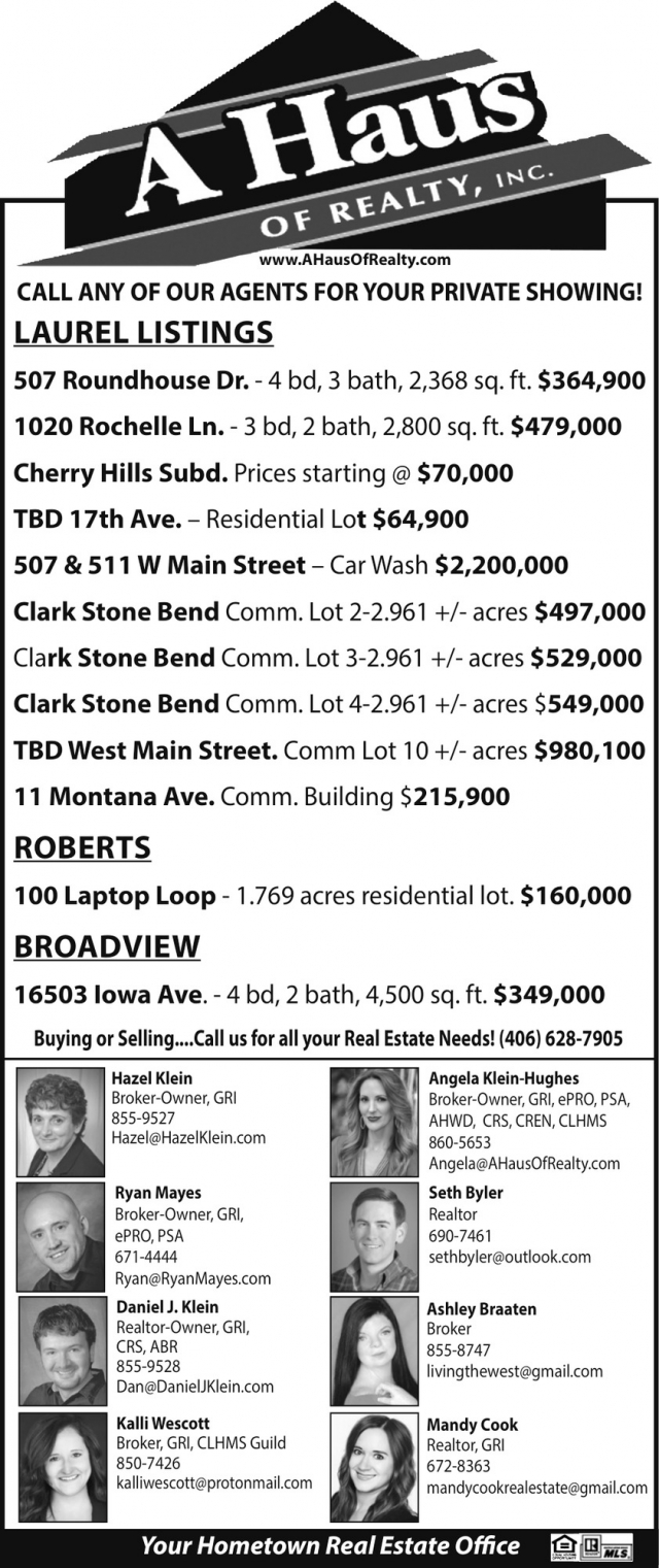 Laurel Listings, A Haus of Realty, Inc., Laurel, MT