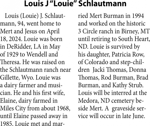 Louis J "Louie" Schlautmann, Obituaries, Glendive, MT