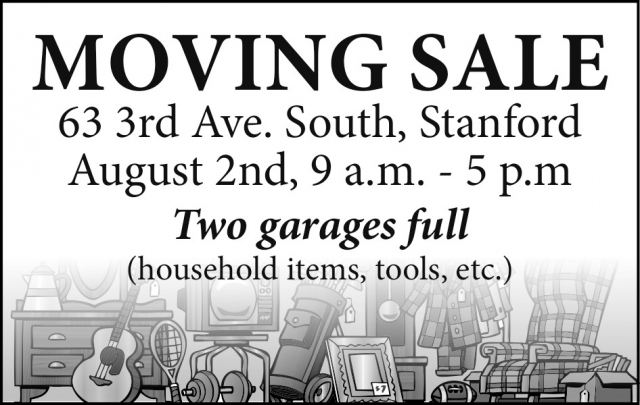 Moving Sale, 63 3rd Ave S - Stanford