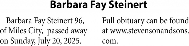 Barbara Fay Steinert, Obituaries, Glendive, MT