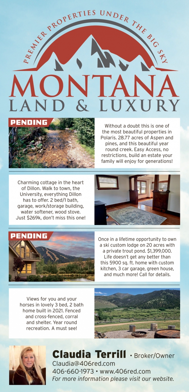 Premier Properties Under the Big Sky, Claudia Terrill - Montana Land & Luxury